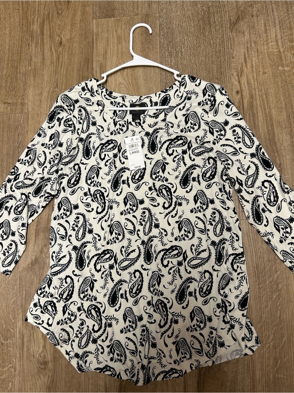 JM Collection Black and White Paisley Tunic